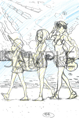 描き下ろしB2タペストリー(水着の三姉妹)